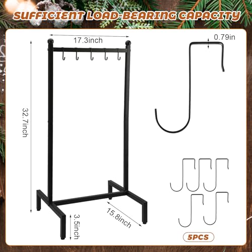 1 Tier Christmas Stocking Holder Stand with 5 Hooks Metal Rack for Fireplace Decor