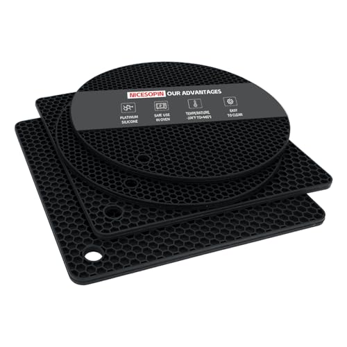 Black Silicone Pot Holders - 4 Pack Heat Resistant Non-Slip Mats