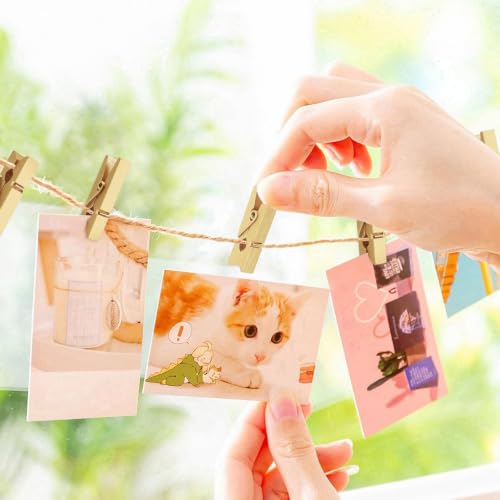 KINYFY 100 Pcs Gold Wooden Clothespins - 1.38 Inch Craft Clips for Photos