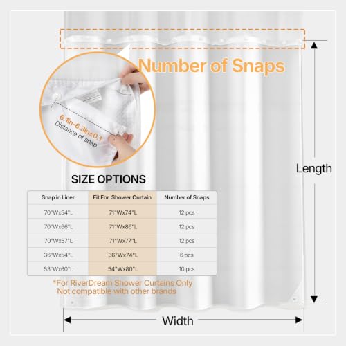 River Dream 70"W x 54"L Snap-in Shower Curtain Liner - White