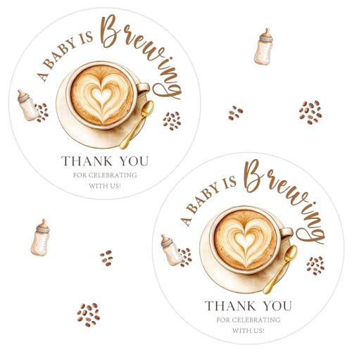 Coffee Themed Baby Shower Stickers - A Baby is Brewing (120 Pcs)