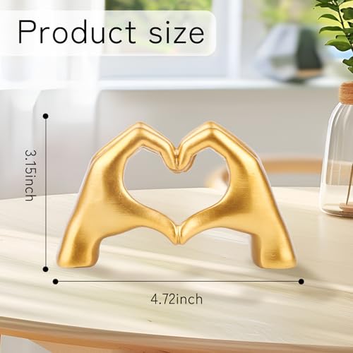 Gold Resin Heart Hands Sculpture - Modern Love Finger Statue