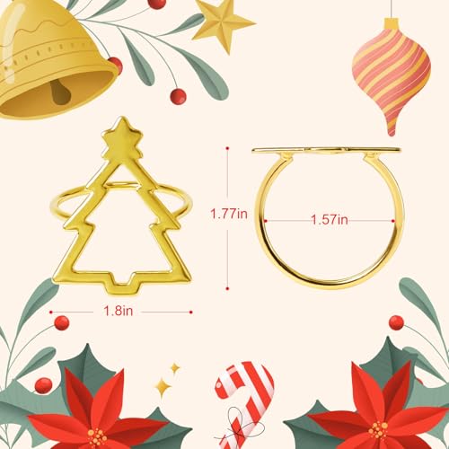 Christmas Tree Napkin Rings Set of 12 - Gold Hollow Holiday Table Decor