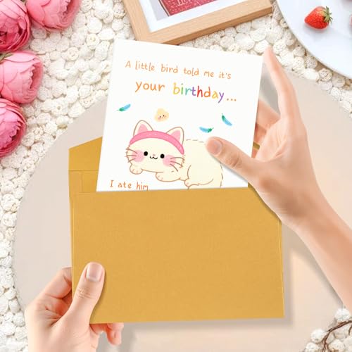 Funny White Cat Birthday Card for Cat Lovers | Cute Greeting Card