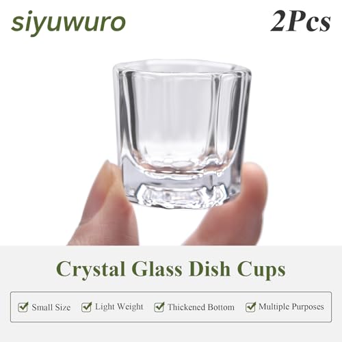 2-Piece Clear Glass Nail Art Dappen Dish Cups for Acrylic Liquid and Powder