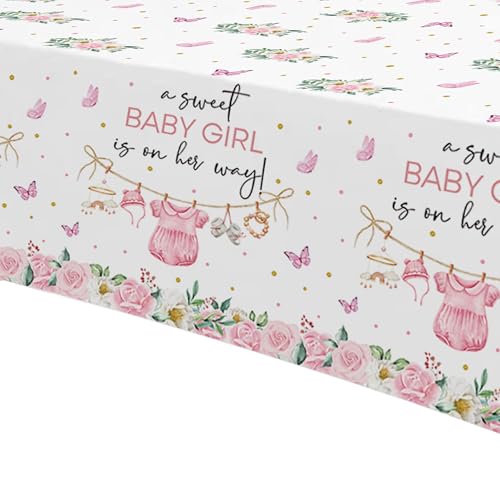 Pink Baby Shower Tablecloth Set - 3 Disposable Covers for Girls