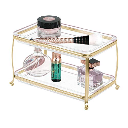 mDesign Decorative 2-Tier Makeup Organizer Tray for Vanity & Bathroom Counter
