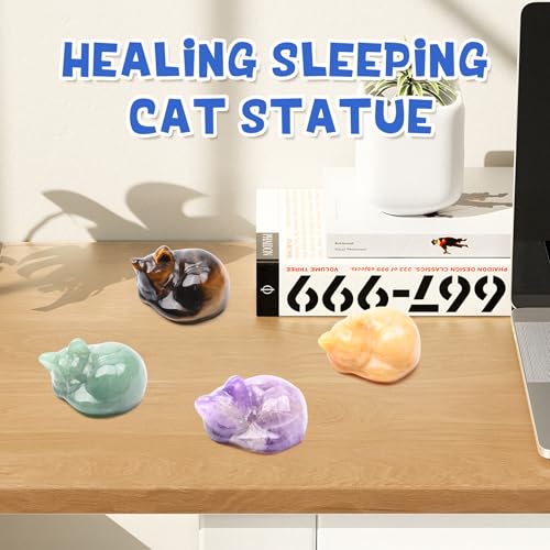 WHAL&YUNE Natural Bloodstone Crystal Cat Figurine, Hand Carved 2-Inch Home Decor Gift