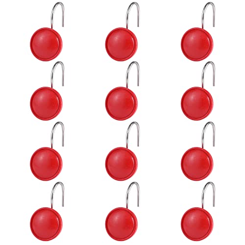 Twofishes Red Round Shower Curtain Hooks - Decorative Resin Set of 12