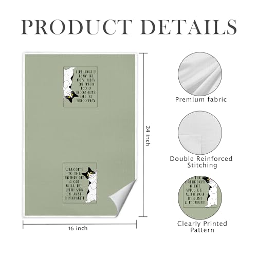Tuxedo Cat Bathroom Hand Towel 16x24 Sage Green Decorative