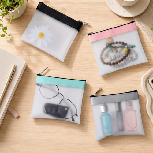 LXUEJIE 4Pcs Mini Clear Makeup Bag Small Waterproof Zipper Pouch Set