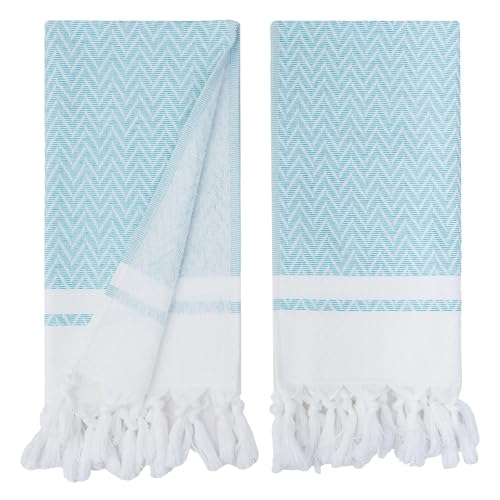 Zigzag Turquoise Turkish Cotton Hand Towels Set of 2 - Ultra-Absorbent & Quick-Drying