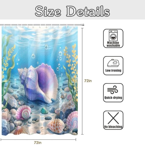 Pink Conch Shell Shower Curtain - Ocean Themed Waterproof Fabric 72x72