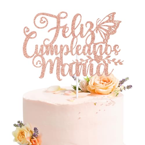 Feliz Cumpleaños Mamá Cake Topper - Spanish Happy Birthday Mom Decoration