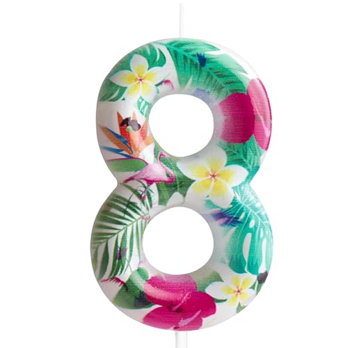 Flamingo Number 8 Birthday Candle Cake Topper - Tropical Party Decor