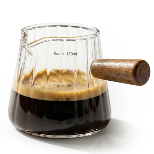 6oz Glass Espresso Measuring Cup with Handle and Drip-Free Spout