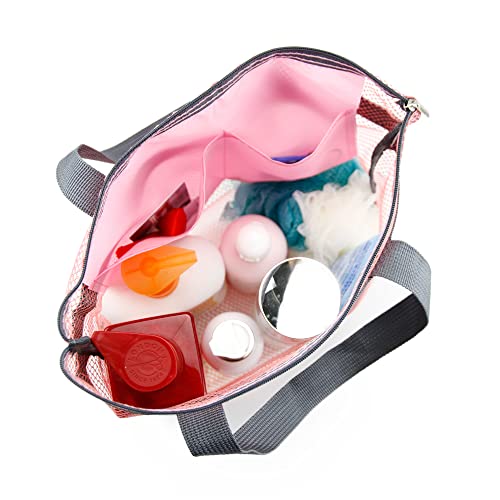 TOPASION Pink Mesh Shower Caddy Bag - Portable Toiletry Organizer for Travel & Gym