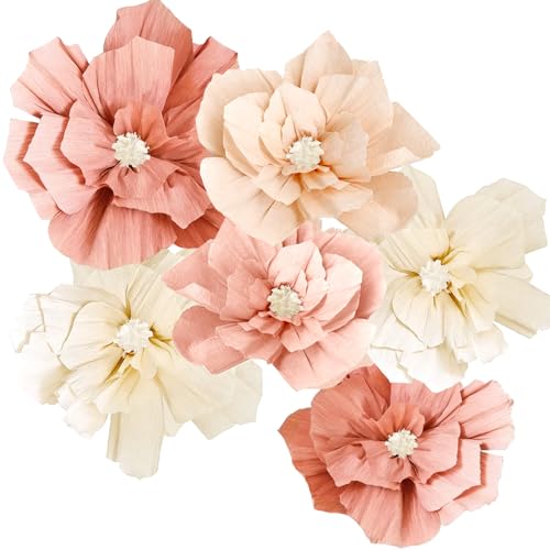 Beige and Peach Paper Flowers - Boho Party Decorations Set