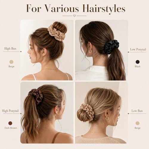 Large Satin Scrunchies 3 Pack - 7 Inch Oversized Hair Ties for Thick Hair