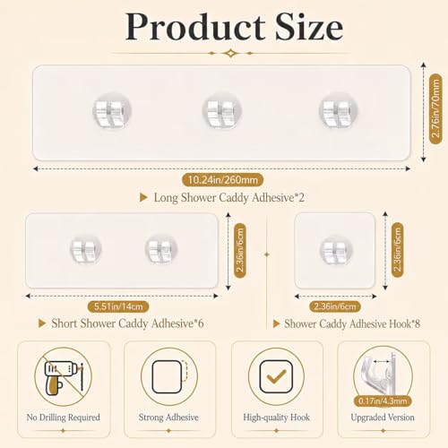 16 Pcs Strong Adhesive Shower Caddy Hooks - No Drilling Storage Solution