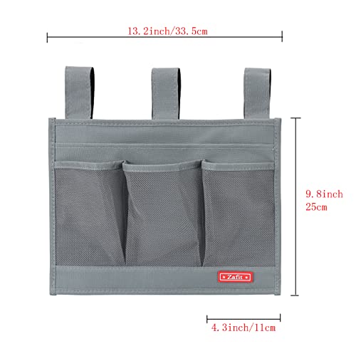 Zafit Bedside Caddy Organizer with 4 Pockets - Grey Storage for Phone, Remote, Magazines