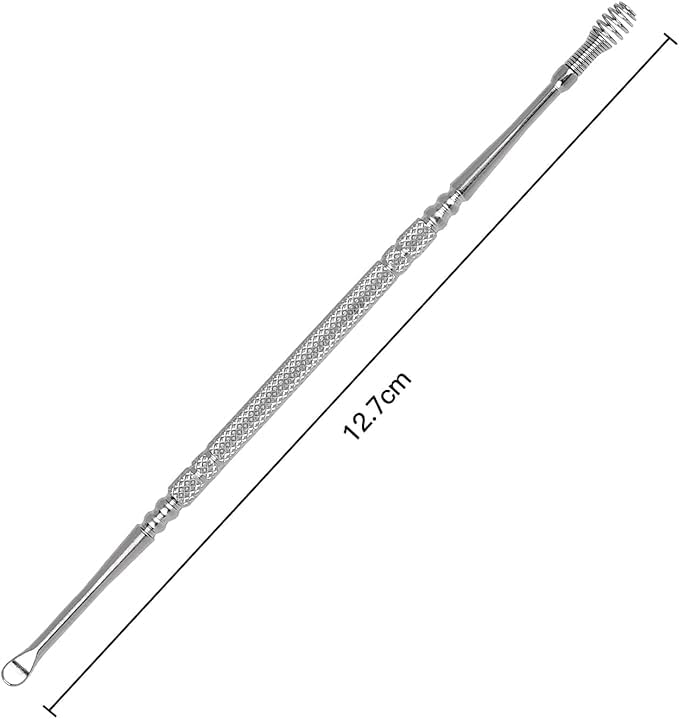 LUXXII Stainless Steel Ear Wax Removal Tool Kit - 2 Pack Reusable Ear Spoon Cleaner with Spiral Spring and Loop Scoop