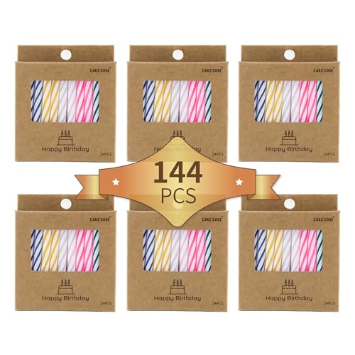 144-Count Classic Spiral Birthday Candles - Multicolored Party Candles for Cakes & Cupcakes