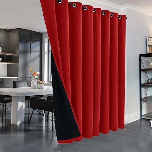 Deconovo 100% Blackout Curtains with Black Liner, Thermal Insulated Noise?Reducing Grommet Drapes, Double?Layer Room Darkening for Bedroom, Nursery, Home Office,1 Panels,Bright Red,100W x 95L