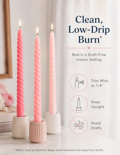 Beilisen 10 Inch Gradient-Pink Spiral Taper Candles, 6 Pack Dripless