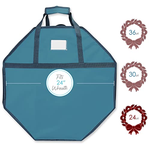 Blue 24-Inch Hard Shell Christmas Wreath Storage Container with Interior Pockets - Pack of 2