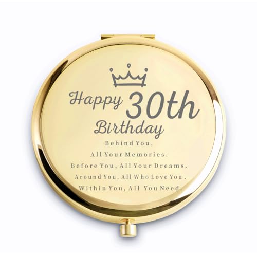 30th Birthday Engraved Compact Mirror Gift for Women by QUSTGO