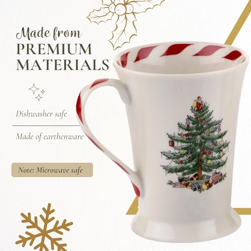 Spode Christmas Tree Mug & Coaster Set with Peppermint Design - 4 Pieces