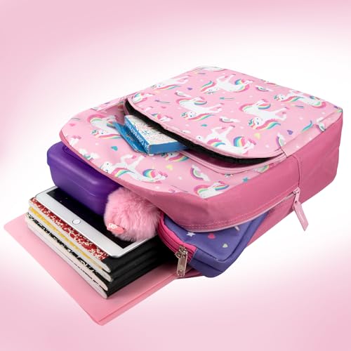 Unicorn Print Kids Backpack - 15 Inch School Bag with Padded Straps
