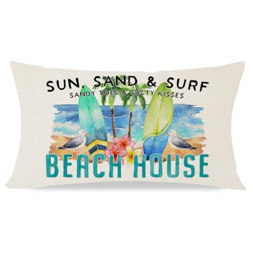 PANDICORN Summer Beach Surfboard Throw Pillow Cover, 12x20 Inch Blue
