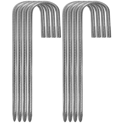 12 Inch Rebar Stakes, 8 Pack Ground Stakes J Hook Tent Stakes Heavy Duty Galvanized Anti-Rust for Camping, Garden Decorations, Drip Tubing, Artificial Turf