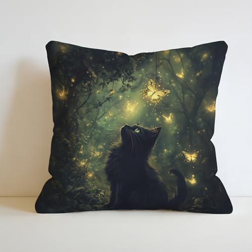 Forest Cat 18x18 Flannel Pillow Cover, Double-Sided Gothic Throw Pillow