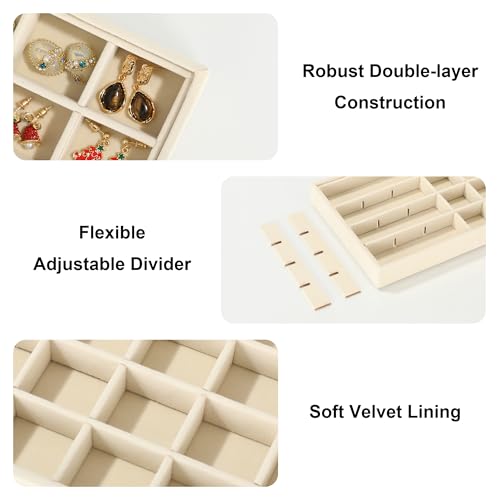 Frebeauty 24-Grid Velvet Earring Organizer Tray - Beige