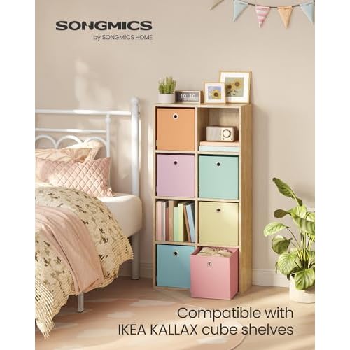 SONGMICS Storage Cubes, Set of 6 Foldable Storage Boxes, 10.2 x 10.2 x 11 Inches, Closet Organizers for Shelf, Rainbow Storage Bins, Colorful Fabric Bins for Bedroom, Living Room URFB226X01