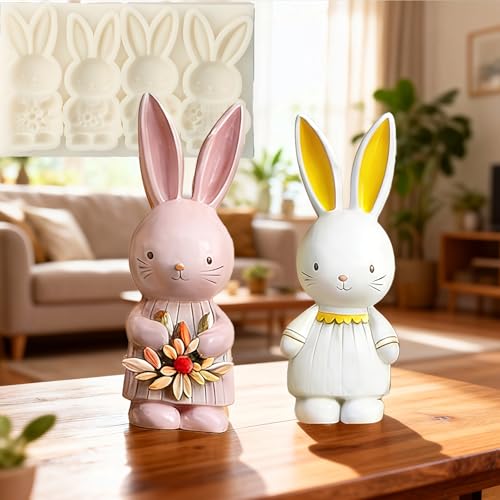 IKOJING 4-Cavity 3D Bunny Silicone Mold for Easter Baking, Chocolate, and Fondant Cake Decorating