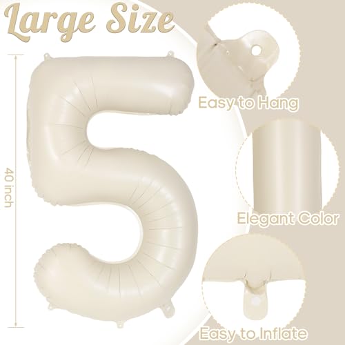 Cream Number 5 Balloon 40 Inch - Giant Foil Mylar Birthday Party Decoration