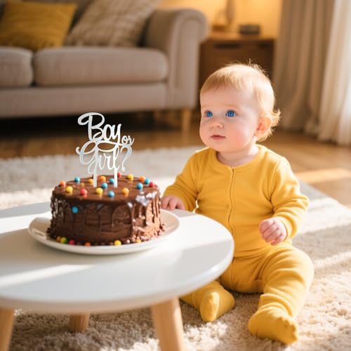 Silver Acrylic Boy or Girl Cake Topper - Gender Reveal Decoration