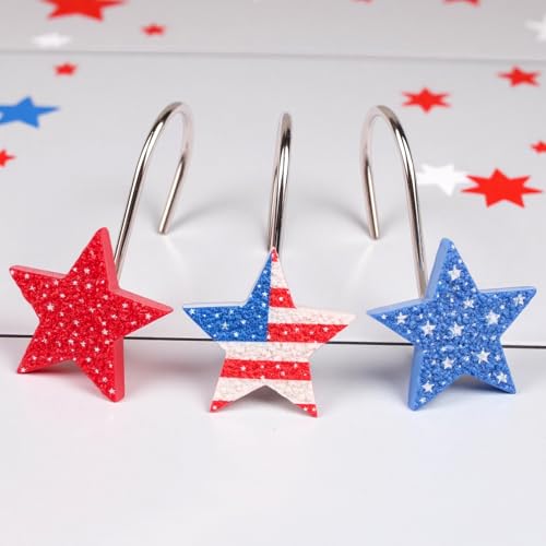 Auconda Patriotic Star Shower Curtain Hooks - Rustproof Heavy-Duty Metal S-Hooks