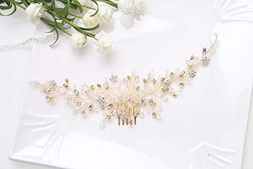 Denifery Crystal Bridal Hair Comb Gold Wedding Headpiece 11.8 Inch