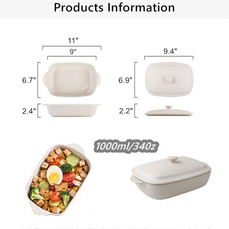 Regine Switzerland Ceramic Casserole Dish - 33oz Covered Rectangular Bakeware | Oven & Dishwasher Safe