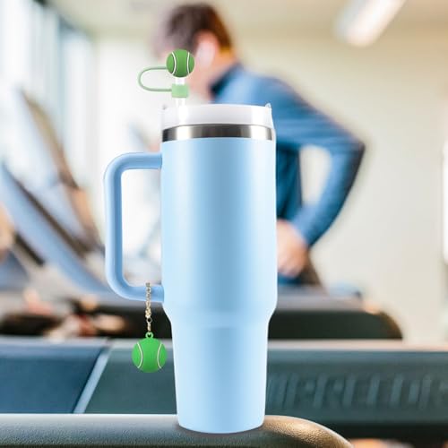 3PCS Straw Cover for Stanley Cup 30&40 Oz 10mm Silicone Straw Topper Protector Lid with 1PCS 3D Personalized Tennisball Charm Stanley Tumblers Accessories (3pcs Tennisball +1pcs Tennisball Charm)