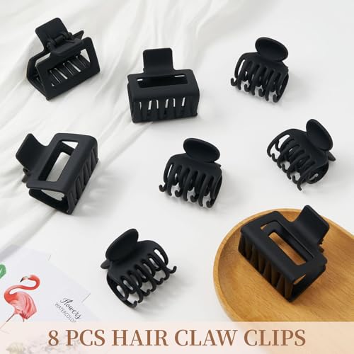 QIUTIMIY Medium Black Hair Claw Clips 8PCS Non Slip Matte Hair Claws
