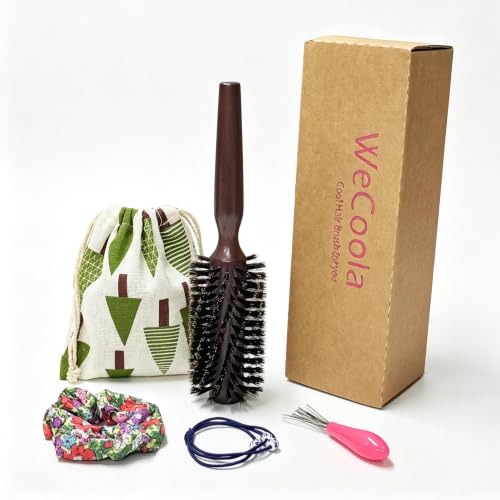 WeCoola Natural Wooden Round Boar Bristle Hair Brush Set for Blowouts