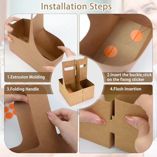 2 Cup Drink Carrier with Handle - 12 Pack Brown Disposable Coffee Carrier
