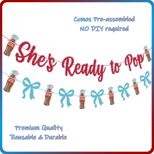 Ready to Pop Banner with Blue Bow - Pre-Strung Soda Theme Baby Shower Decoration