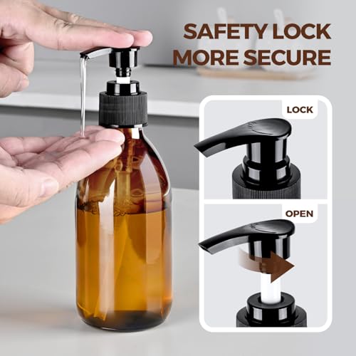 10 oz Amber Glass Pump Bottle Set - Refillable Lotion Dispenser